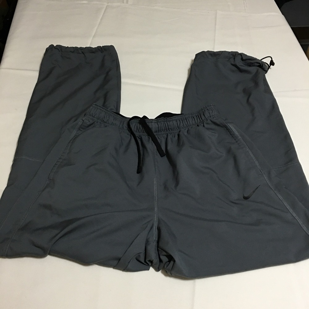Nike Woven Track Pants Mens Large Gray Dri-Fit Elastic Waist Drawstring Hem